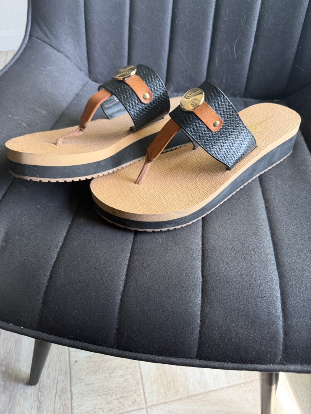 Black & Tan Woven Lindsay Phillips Platform Thong Sandals